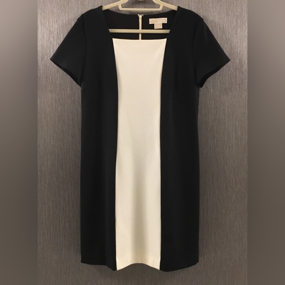NWT MICHAEL Michael Kors Black Cream Short Sleeve Shift Dress - Size Large